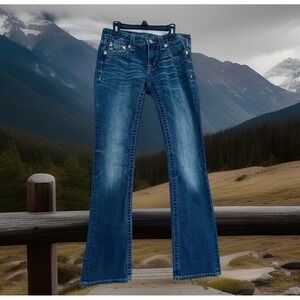 Miss Me Jeans Womens 27 Blue Low Rise Bootcut Embroidered Rhinestone JWS403B